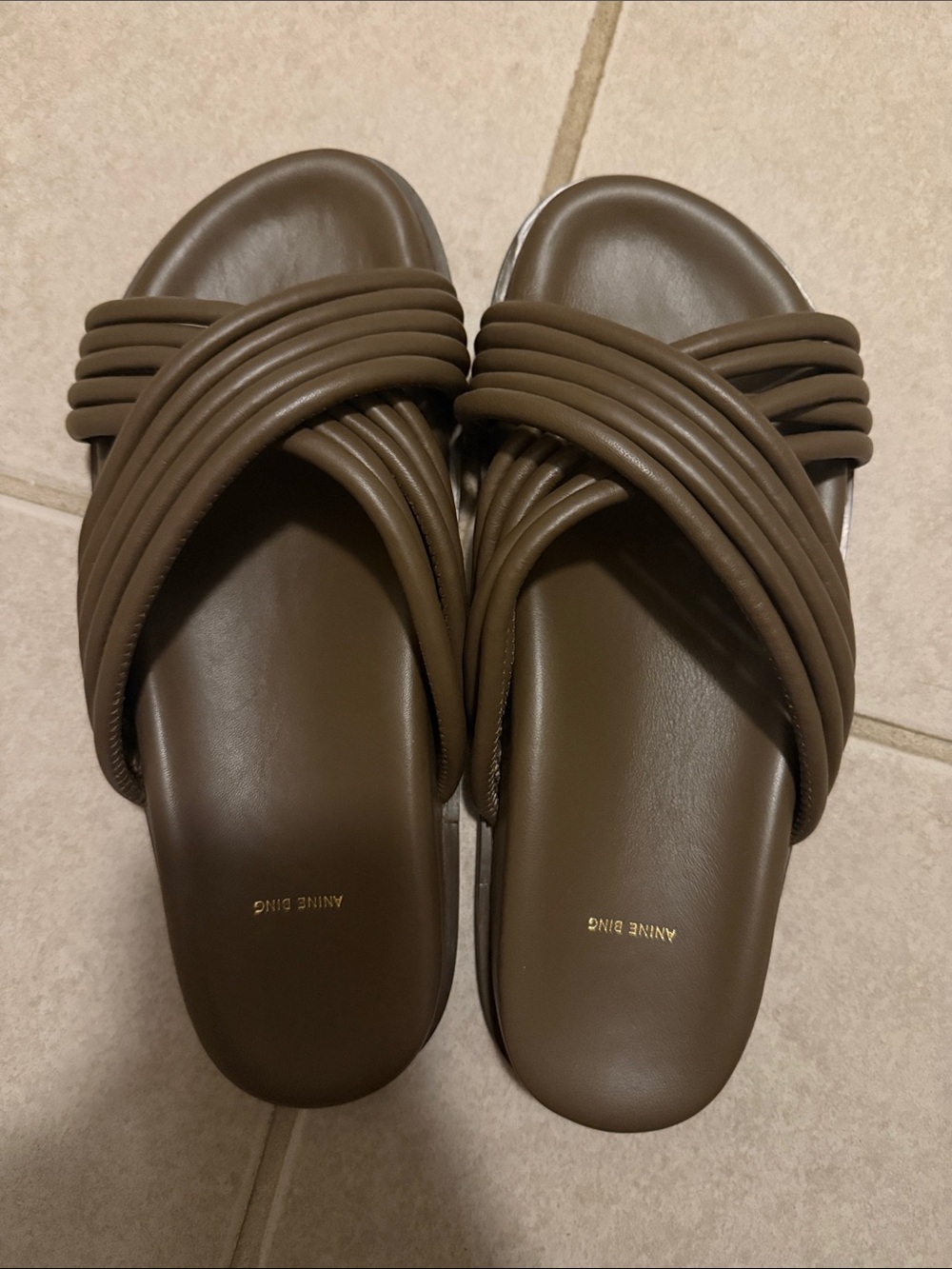 Anine Bing Brown Padded Crossover Slide Sandals